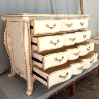 Chest of drawers - 9 drawers, Italian baroque inspired, white with gilding.